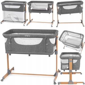ŁÓŻECZKO DOSTAWNE 4w1 - MoMi SMART BED SZARE - MATERAC PASY MOSKITIERA